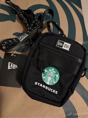 New Era x Starbucks Black Crossbody Pouch with Green Starbucks Logo